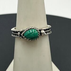 CAROLYN POLLACK 925 Silver
Vintage Tear Drop Malachite Band
Ring Sz 7.5‎